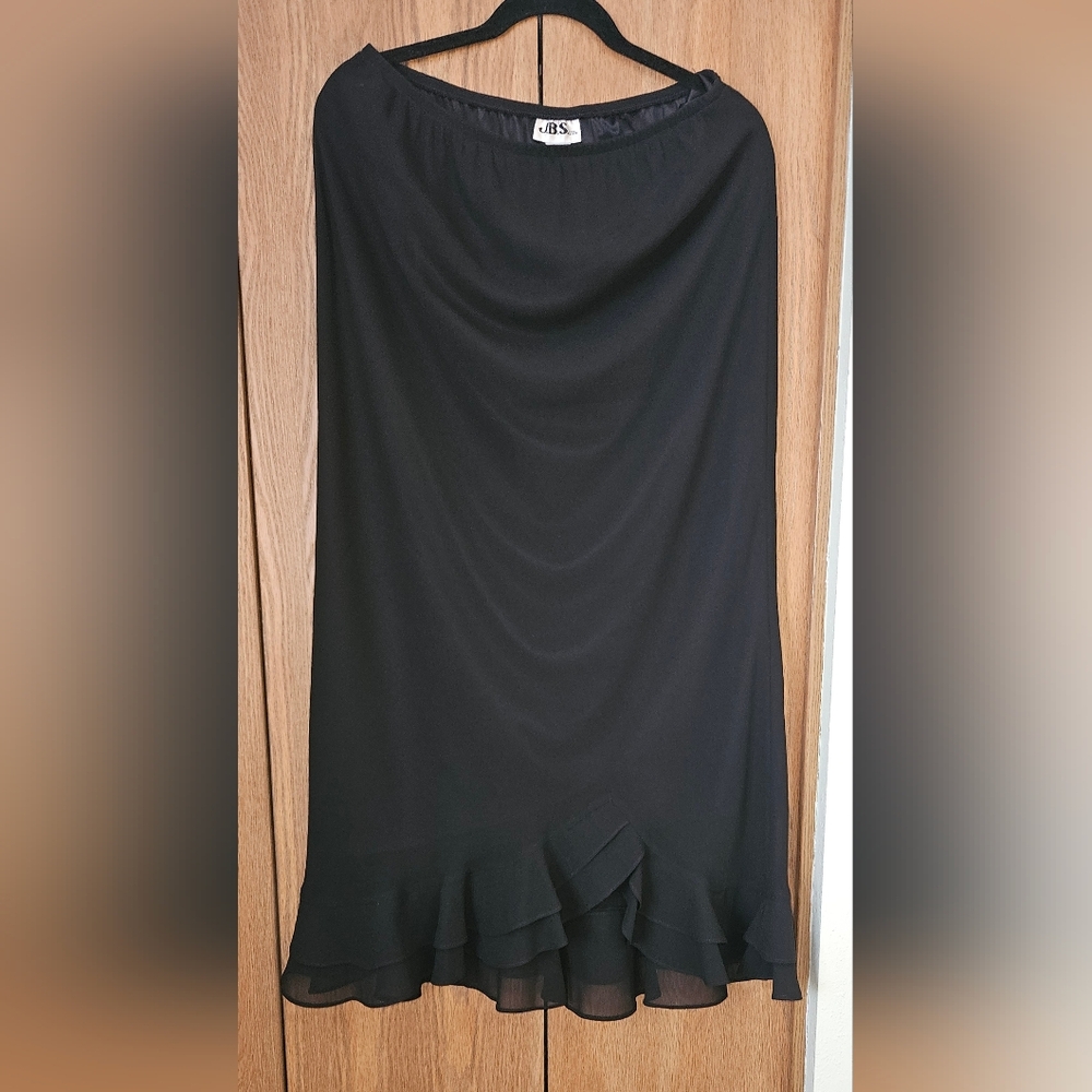 Black JBS Midi Skirt Overlay Lined Asymmetric Fairy Whimsy Style Vintage Size 14